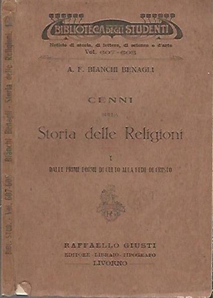 Cenni sulla Storia delle Religioni, volume I - copertina