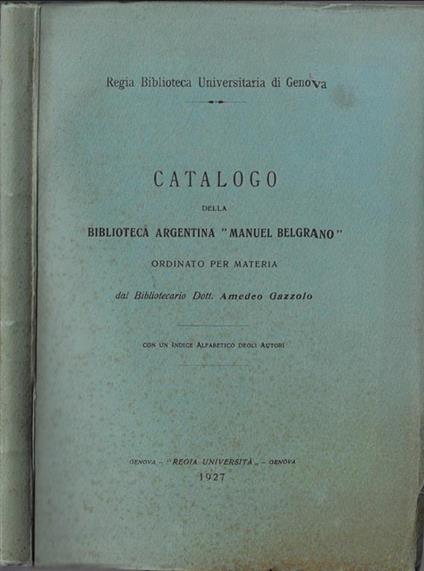 Catalogo della biblioteca argentina "Manuel Belgrano" - copertina