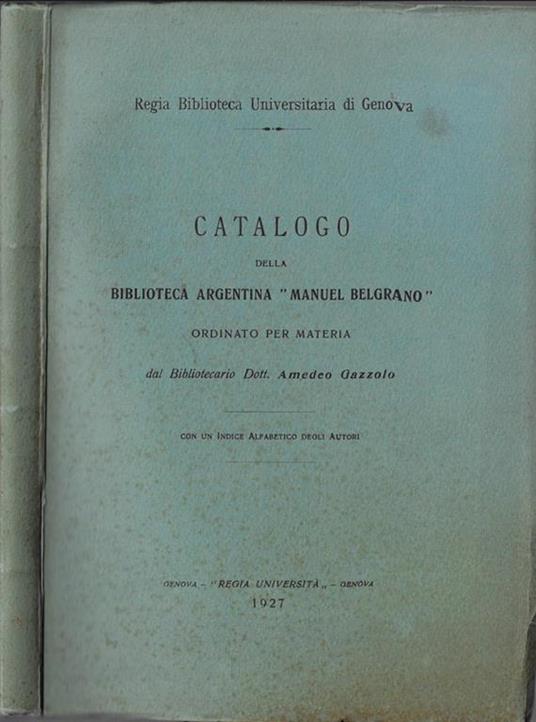 Catalogo della biblioteca argentina "Manuel Belgrano" - copertina