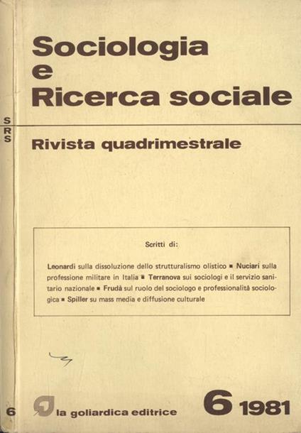 Sociologia e ricerca sociale Anno II n. 6 - copertina