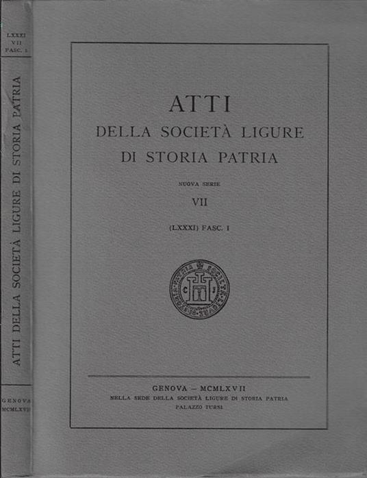 Atti della Società Ligure di Storia Patria Nuova Serie VII (LXXXI) Fasc. I - copertina