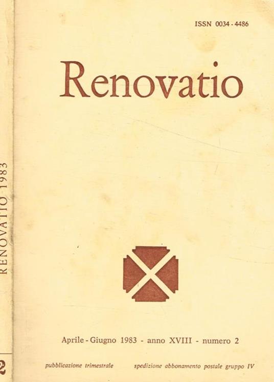 Renovatio. Rivista di teologia e cultura. Aprile-giugno 1983 anno XVIII n.2 - copertina