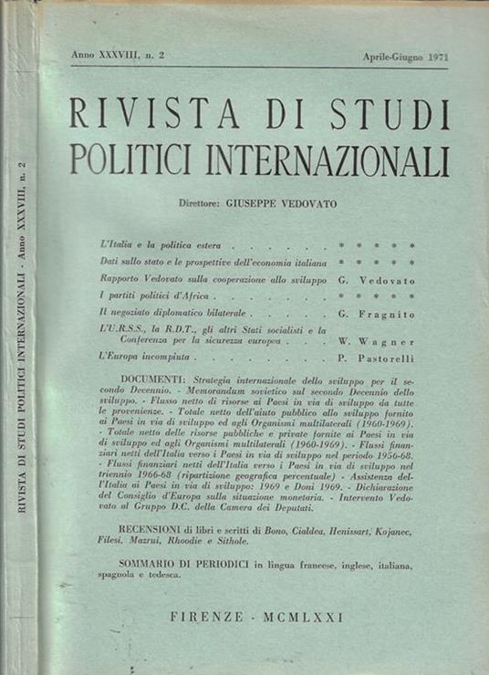 Rivista di studi politici internazionali, n. 2 anno 1971 - copertina