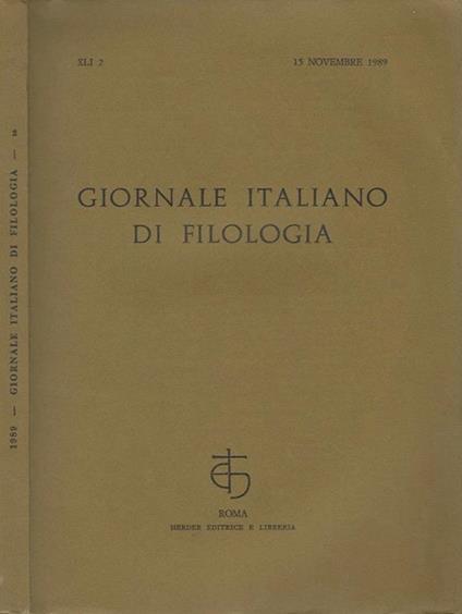 Giornale italiano di Filologia - XLI 2, 15 novembre 1989 - copertina