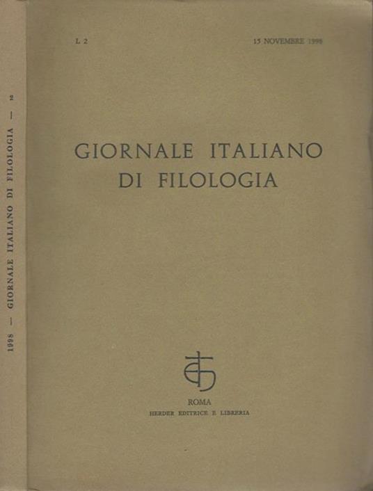 Giornale italiano di Filologia - L 2, 15 novembre 1998 - copertina