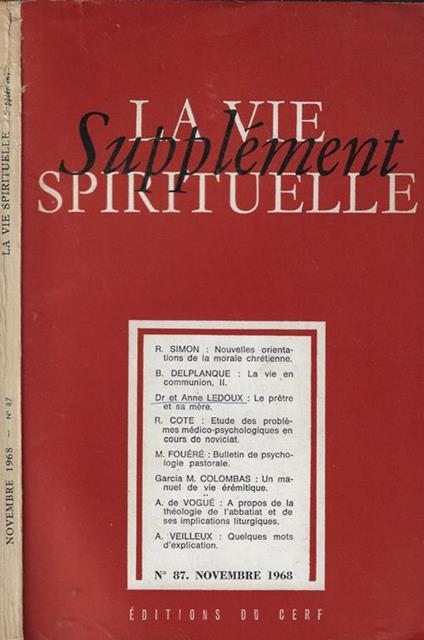 La vie spirituelle Supplement n. 87 1968 - copertina