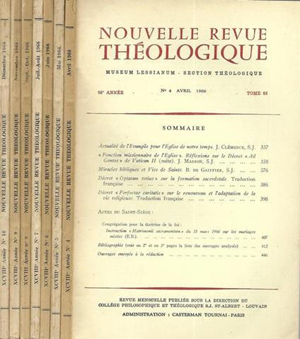 Nouvelle Revue Théologique 98° annee N. 4, 5, 6, 7, 8, 9, 10 - copertina