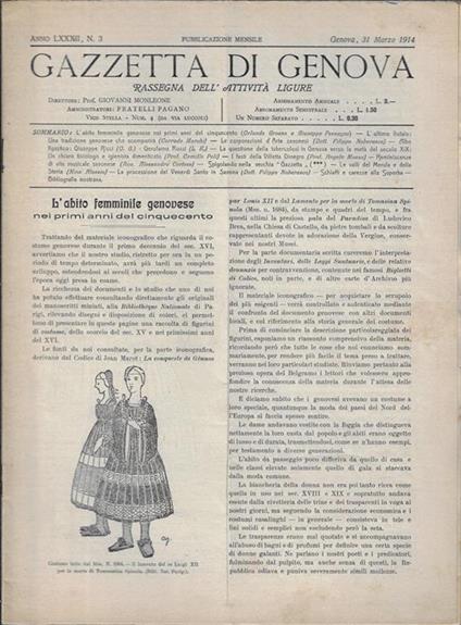 Gazzetta di Genova Anno LXXXII N. 3 - copertina