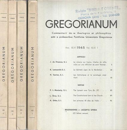 Gregorianum 1965 Numero 1-2-3-4 - copertina