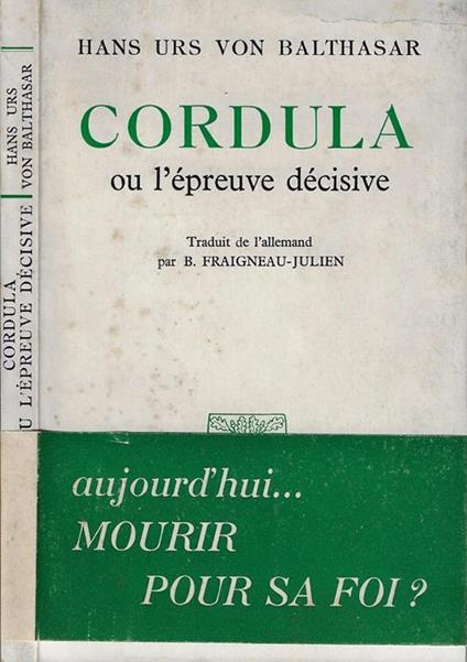 Cordula - Hans Urs von Balthasar - copertina