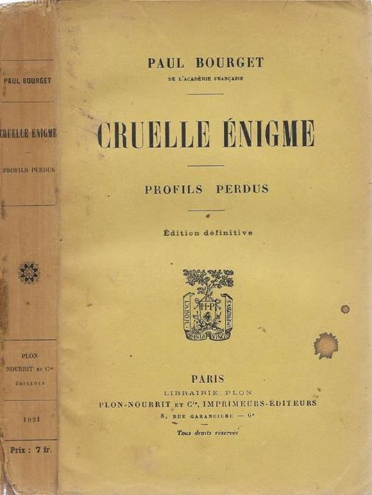 Cruelle énigme - Paul Bourget - copertina