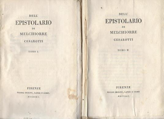 Dell'Epistolario. Tomo I e II - Melchiorre Cesarotti - copertina