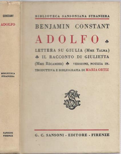 Adolfo - Benjamin Constant - copertina