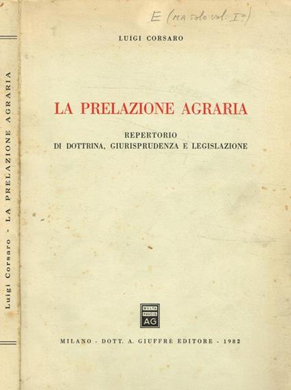 La prelazione agraria - Luigi Corsaro - copertina