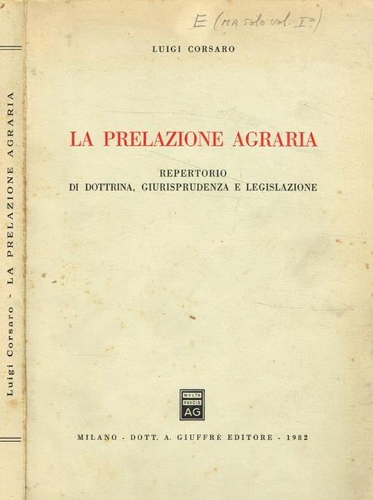 La prelazione agraria - Luigi Corsaro - copertina