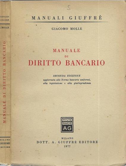 Manuale di diritto bancario - Giacomo Molle - copertina