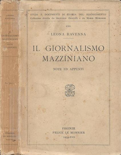 Il giornalismo mazziniano - Leona Ravenna - copertina