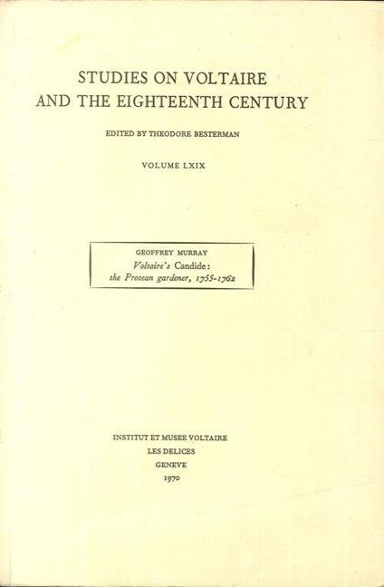 Studies on Voltaire and the eighteenth century. LXIX - copertina
