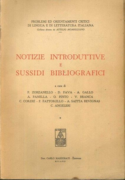 Notizie Introduttive e Sussidi Bibliografici - copertina