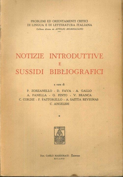 Notizie Introduttive e Sussidi Bibliografici - copertina