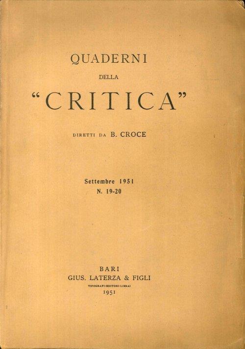 Quaderni della "critica" settembre 1951 n.19-20 - Benedetto Croce - copertina
