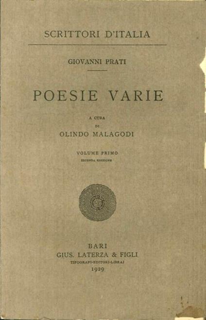 Giovannni Prati. Poesie Varie - Giovanni Prati - copertina