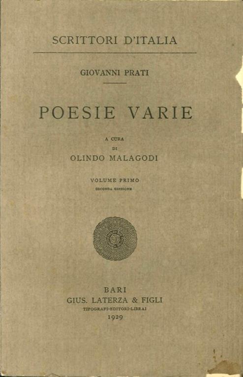 Giovannni Prati. Poesie Varie - Giovanni Prati - copertina
