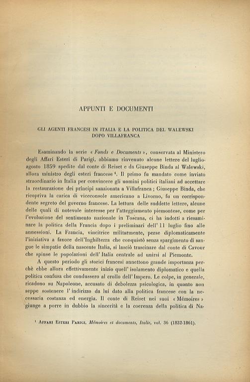 Gli agenti francesi in Italia e la politica del Walewski dopo Villafranca - Salvo Mastellone - copertina