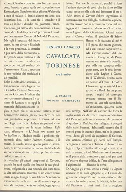 Cavalcata torinese. 1748-1960. Con tre facsimili fuori testo di autografi inediti di madama Cristina, di Eugenio di Savoia e di Emanuele Filiberto Carignano - Ernesto Caballo - copertina