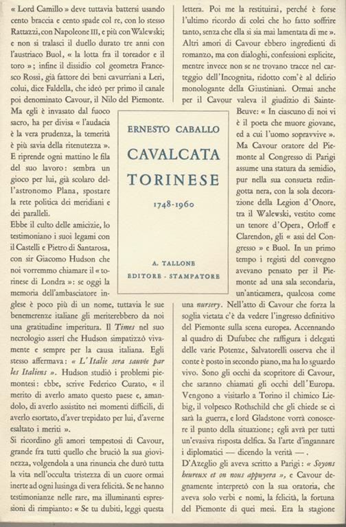 Cavalcata torinese. 1748-1960. Con tre facsimili fuori testo di autografi inediti di madama Cristina, di Eugenio di Savoia e di Emanuele Filiberto Carignano - Ernesto Caballo - copertina
