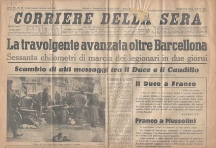 Corriere Della Sera. Anno 64, N. 25. Milano, 29 Gennaio 1939. Edizione Del Mattino - copertina