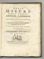 Delle misure d'ogni genere antiche, e moderne con note letterarie, e fisico-matematiche, a giovamento di qualunque architetto. Trattato di Girolamo Francesco Cristiani