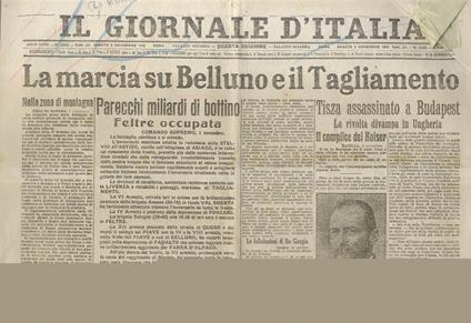 Il Giornale d'Italia. Sabato 2 novembre 1918. Quarta edizione. In prima pagina su 6 colonne: La marcia su Belluno e il Tagliamento - copertina