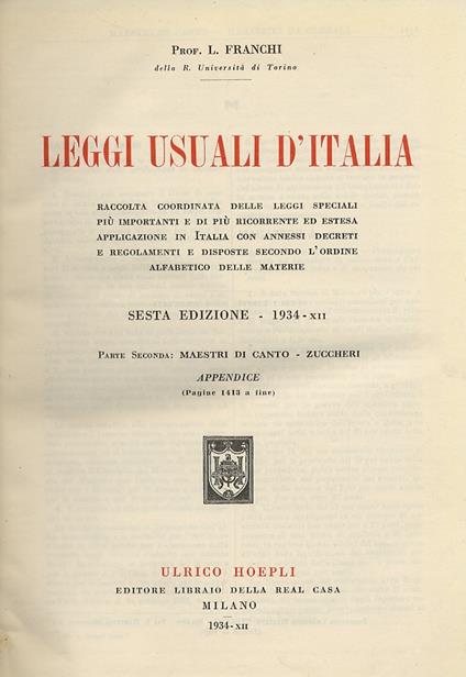 Leggi usuali dItalia. VI edizione - Leone Franchi - copertina