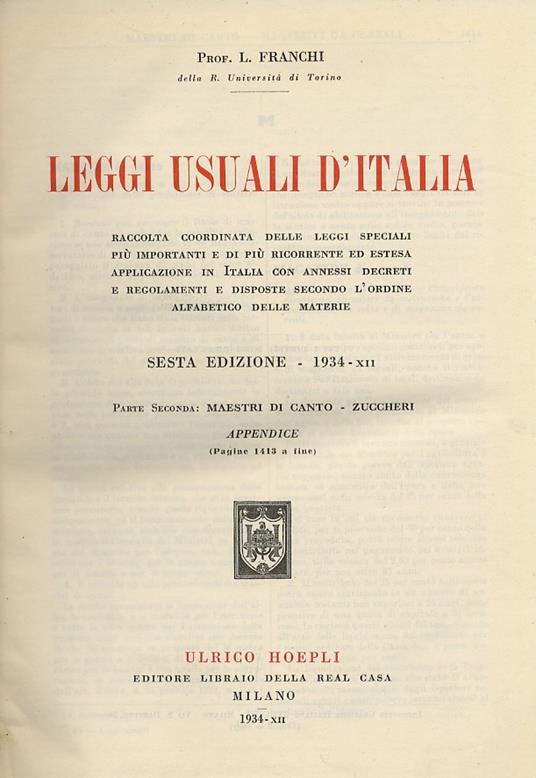 Leggi usuali dItalia. VI edizione - Leone Franchi - copertina