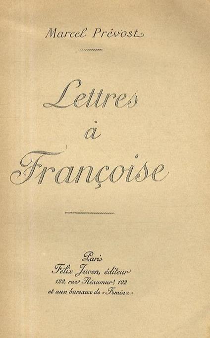 Lettres à Françoise - Marcel Prévost - copertina