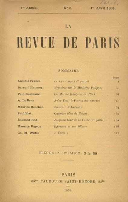 Le Lys rouge - Anatole France - copertina