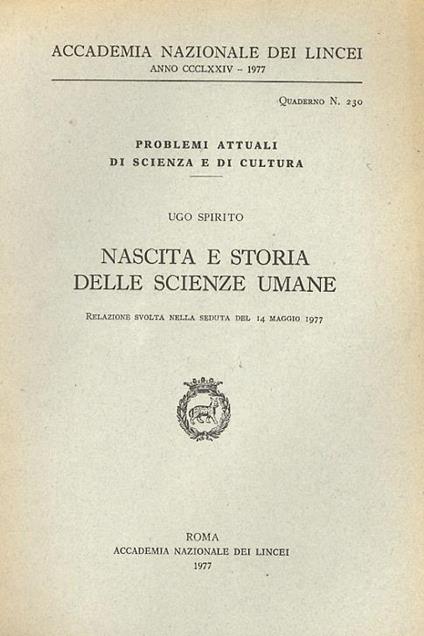 Nascita e storia delle scienze umane - Ugo Spirito - copertina