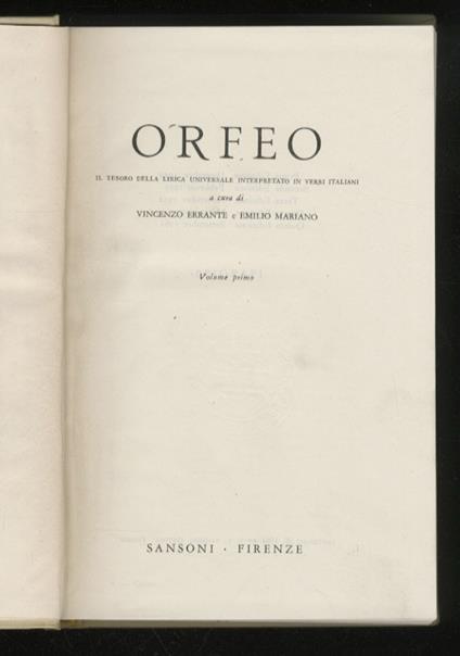 Orfeo. Il tesoro della lirica universale interpretato in versi italiani - Vincenzo Errante - copertina