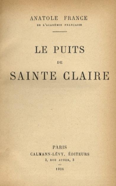Les Puits de Sainte Claire - Anatole France - copertina