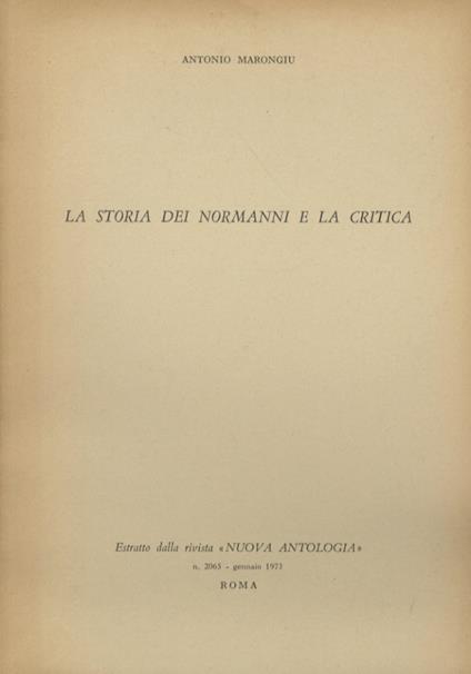La storia dei Normanni e la critica - Antonio Marongiu - copertina