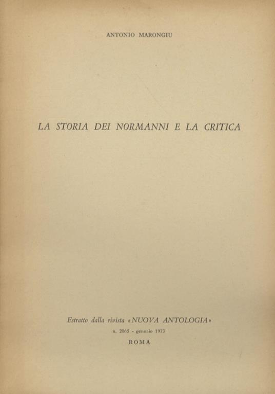 La storia dei Normanni e la critica - Antonio Marongiu - copertina