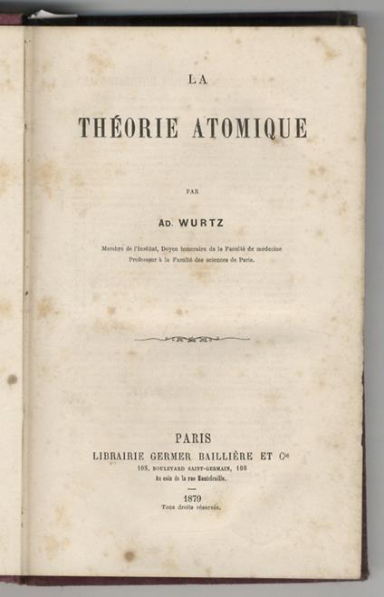 La théorie atomique - Adolphe Wurtz - copertina