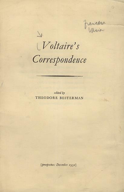VOLTAIRE'S correspondance. Edited by Theodore Besterman - copertina