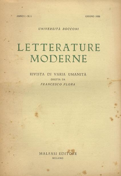 LETTERATURE moderne. Rivista di varia umanità diretta da Francesco Flora. Anno I. N. 1. Giugno 1950 - copertina