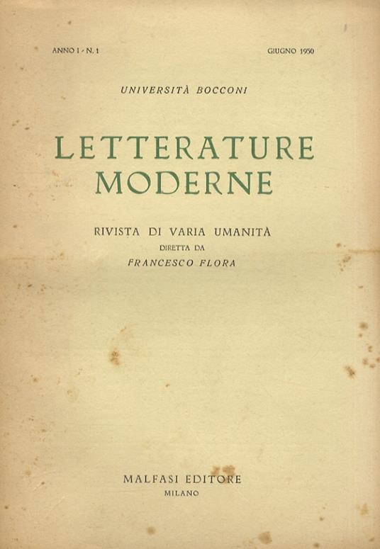 LETTERATURE moderne. Rivista di varia umanità diretta da Francesco Flora. Anno I. N. 1. Giugno 1950 - copertina