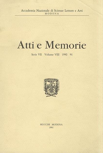 Atti e memorie. Serie VII. Volume VIII. 1990-91. - copertina