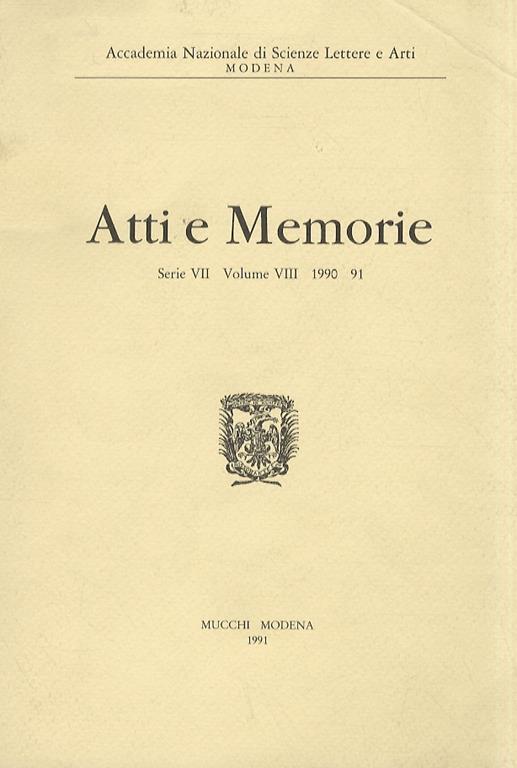 Atti e memorie. Serie VII. Volume VIII. 1990-91. - copertina
