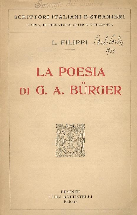 La poesia di G.A. Bürger - Filippi - copertina