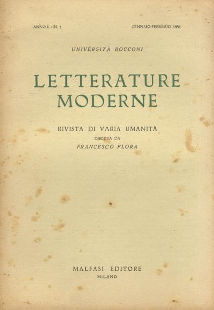 LETTERATURE moderne. Rivista di varia umanità diretta da Francesco Flora. Anno II. N. 1. Gennaio-febbraio 1951 - copertina